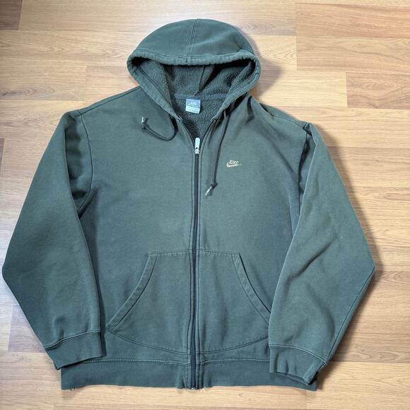 Men's Nike Sportswear Army Green Zip Up Fleece Hoodie Sweatshirt Jacket Sz Large - Picture 1 of 7